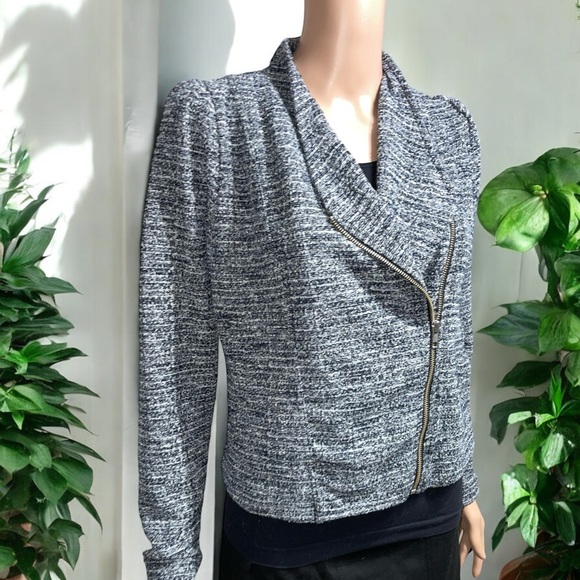 Banana Republic Black & White Boule Lurex Zipper Moto Style Jacket - Picture 6 of 16